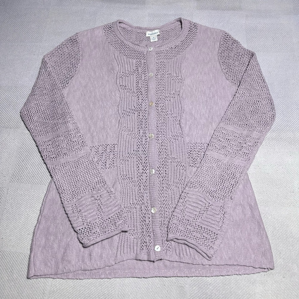 Sundance‎ Cardigan Knit Sweater Womens Medium Lavender Purple Cotton Buttons